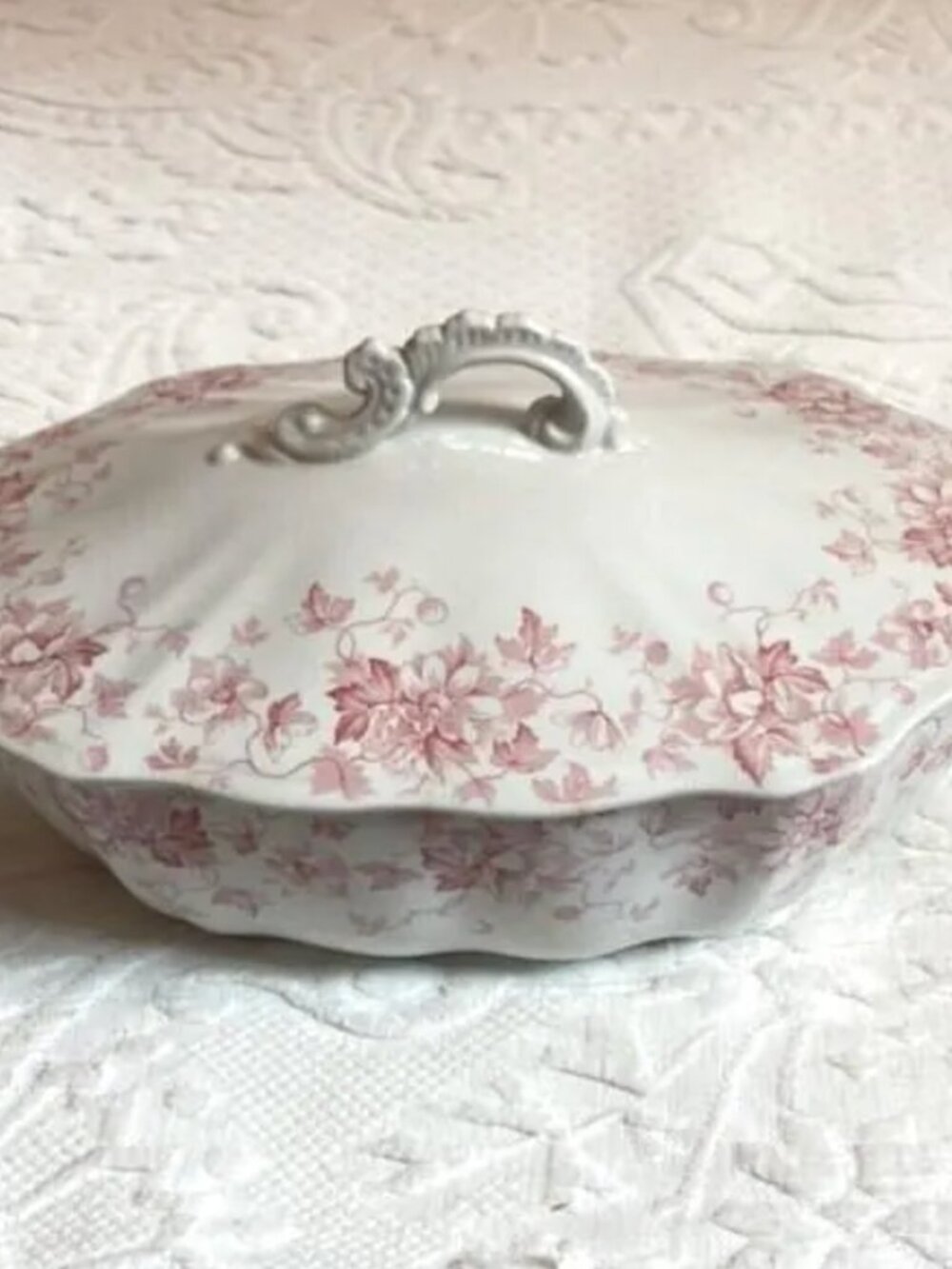 vintagPink Transferware Terrine: Lidded Ironstone Dish, Edgevale England
